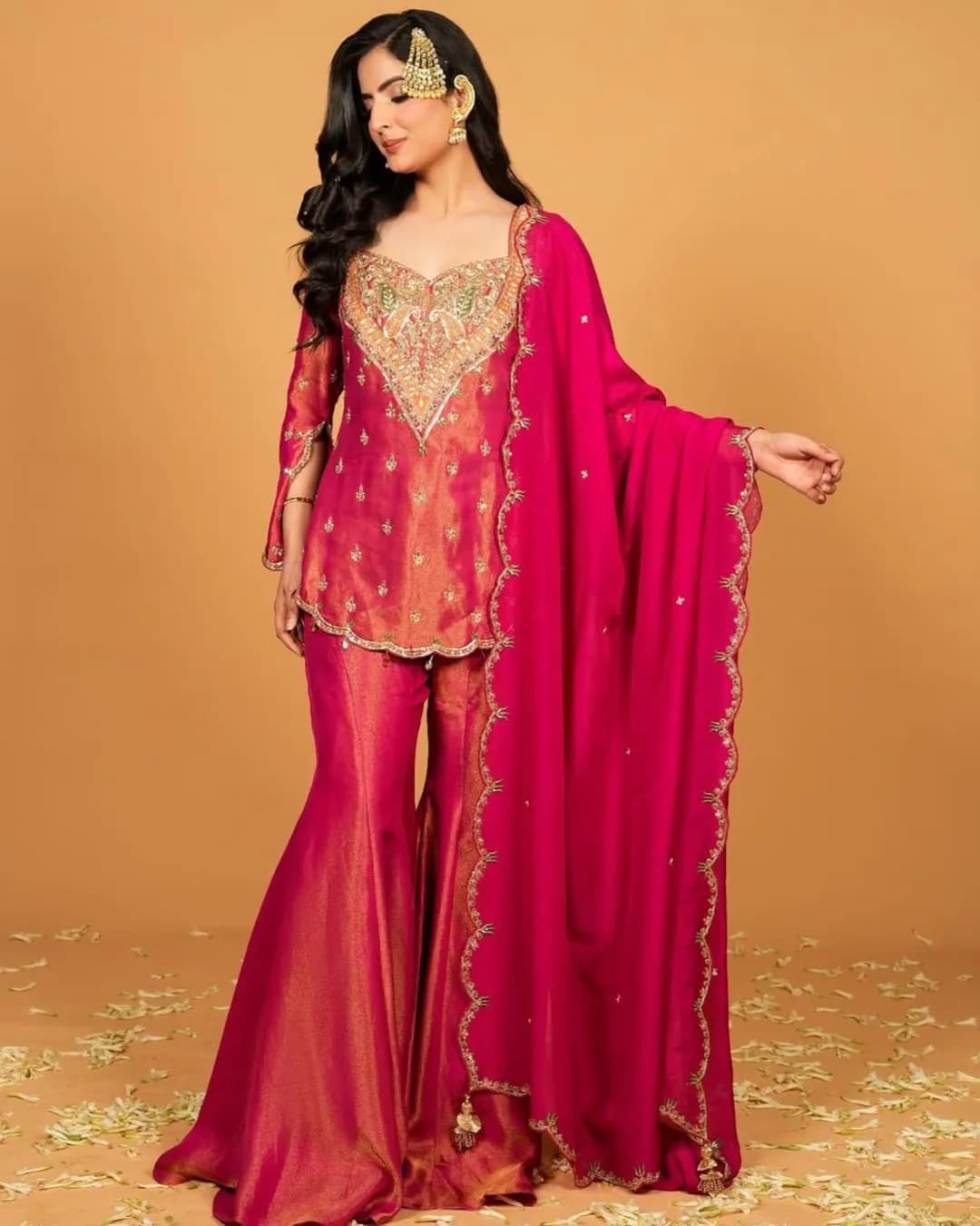 New Designer Simar Silk Embroidered Top-Plazzo with Dupatta Set