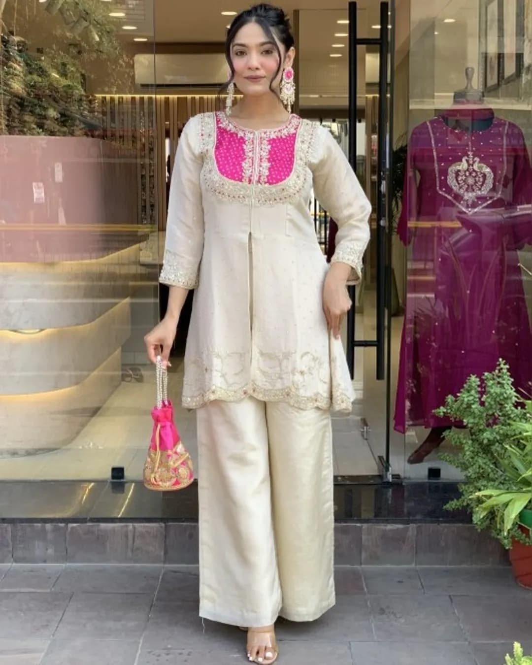 Gold Crush Party Wear Coord Set with Heavy Embroidery Work