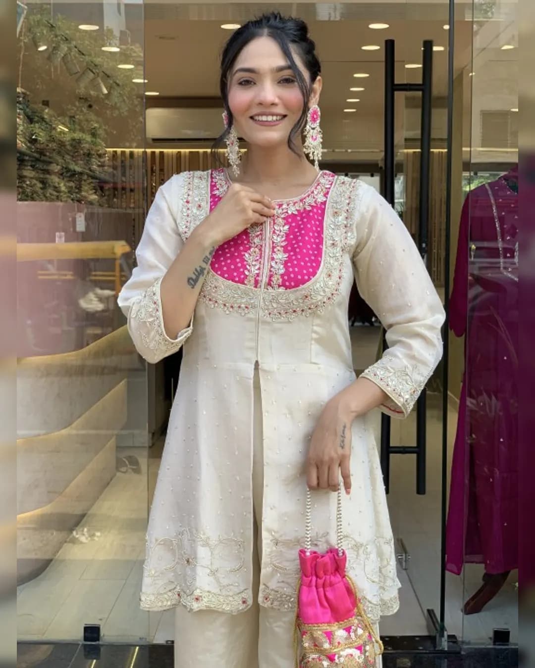 Gold Crush Party Wear Coord Set with Heavy Embroidery Work alternate view