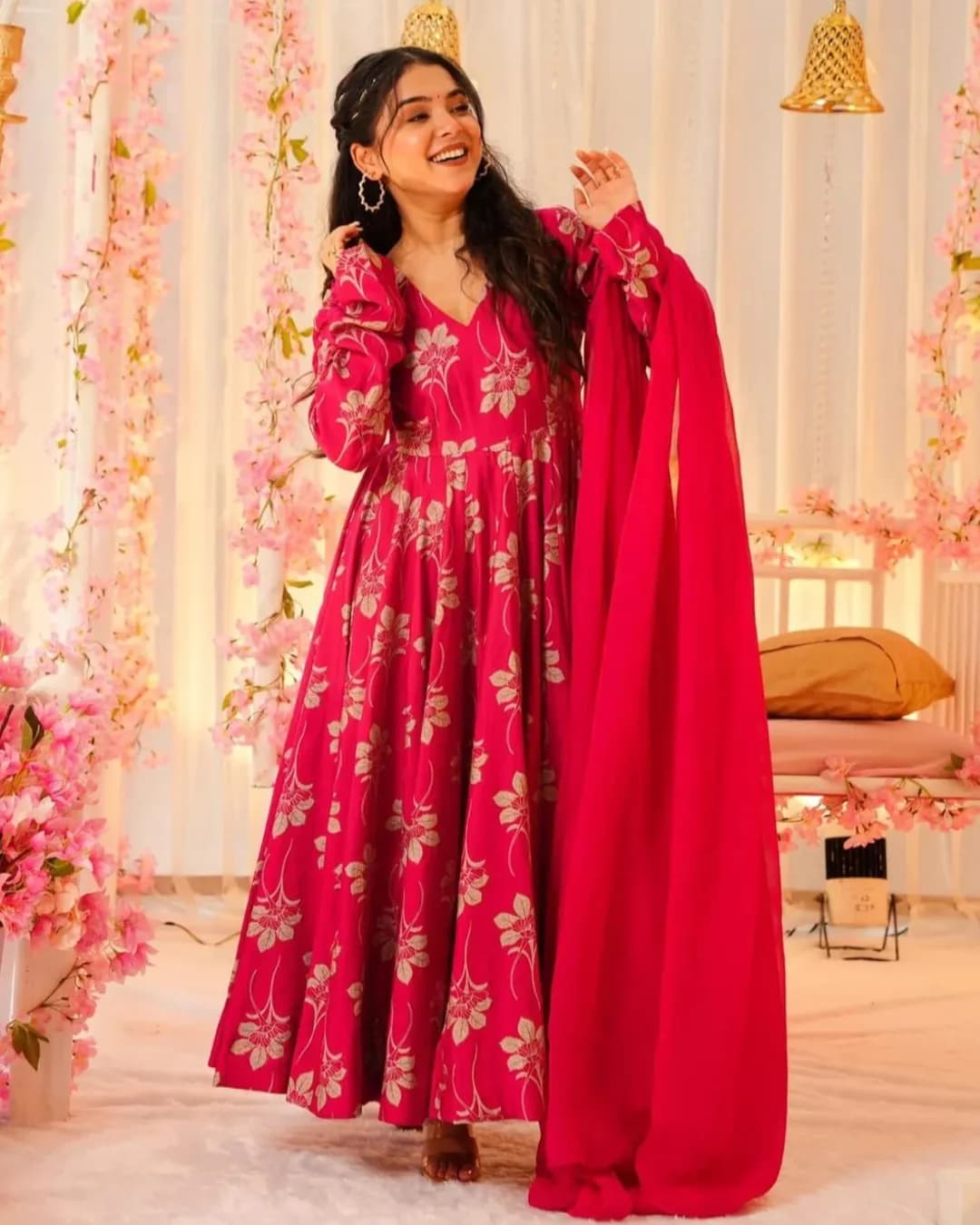 Premium Heavy Rayon Digital Printed Anarkali Gown with Georgette Dupatta