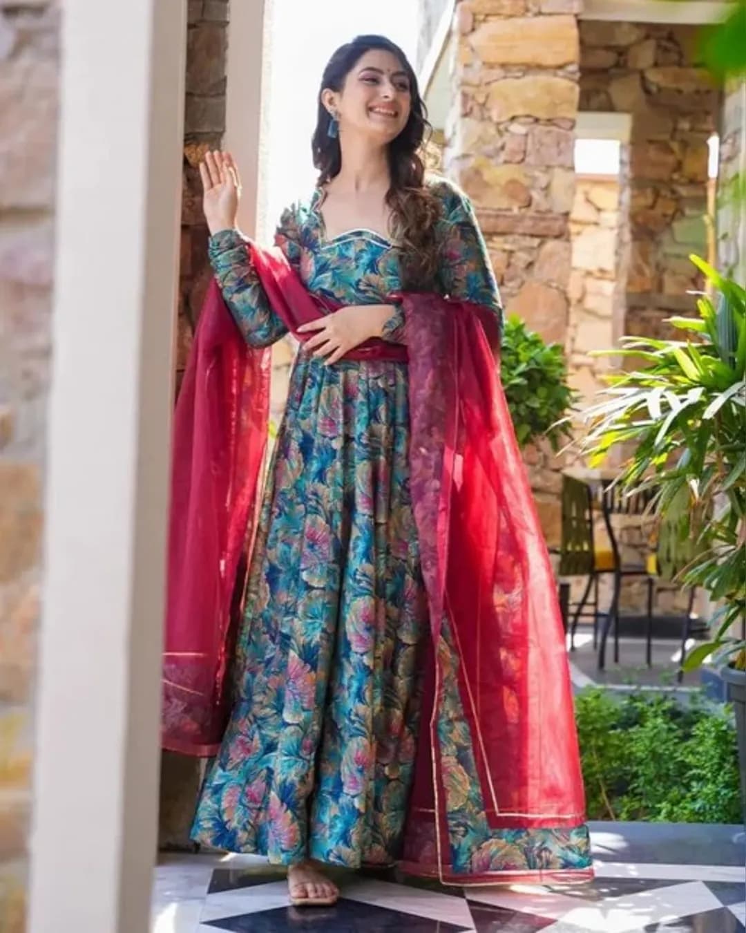 Premium Heavy Rayon Digital Printed Anarkali Gown with Georgette Dupatta