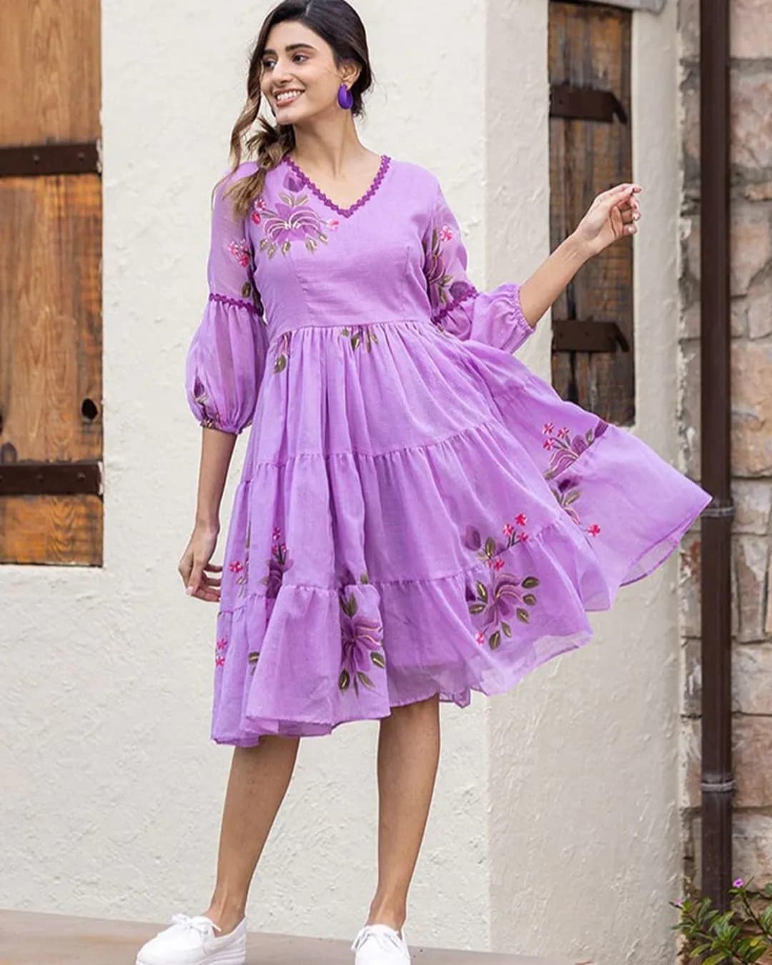 Stunning Digital Printed Kota Checks Lining Short Dress