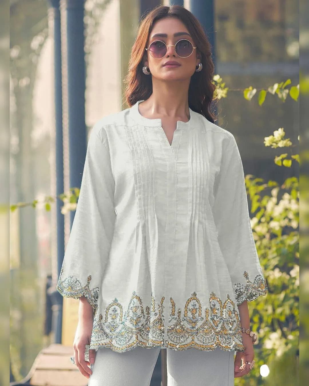 Trendy Short-Length Embroidered Kurti in Heavy Rayon Slub alternate view
