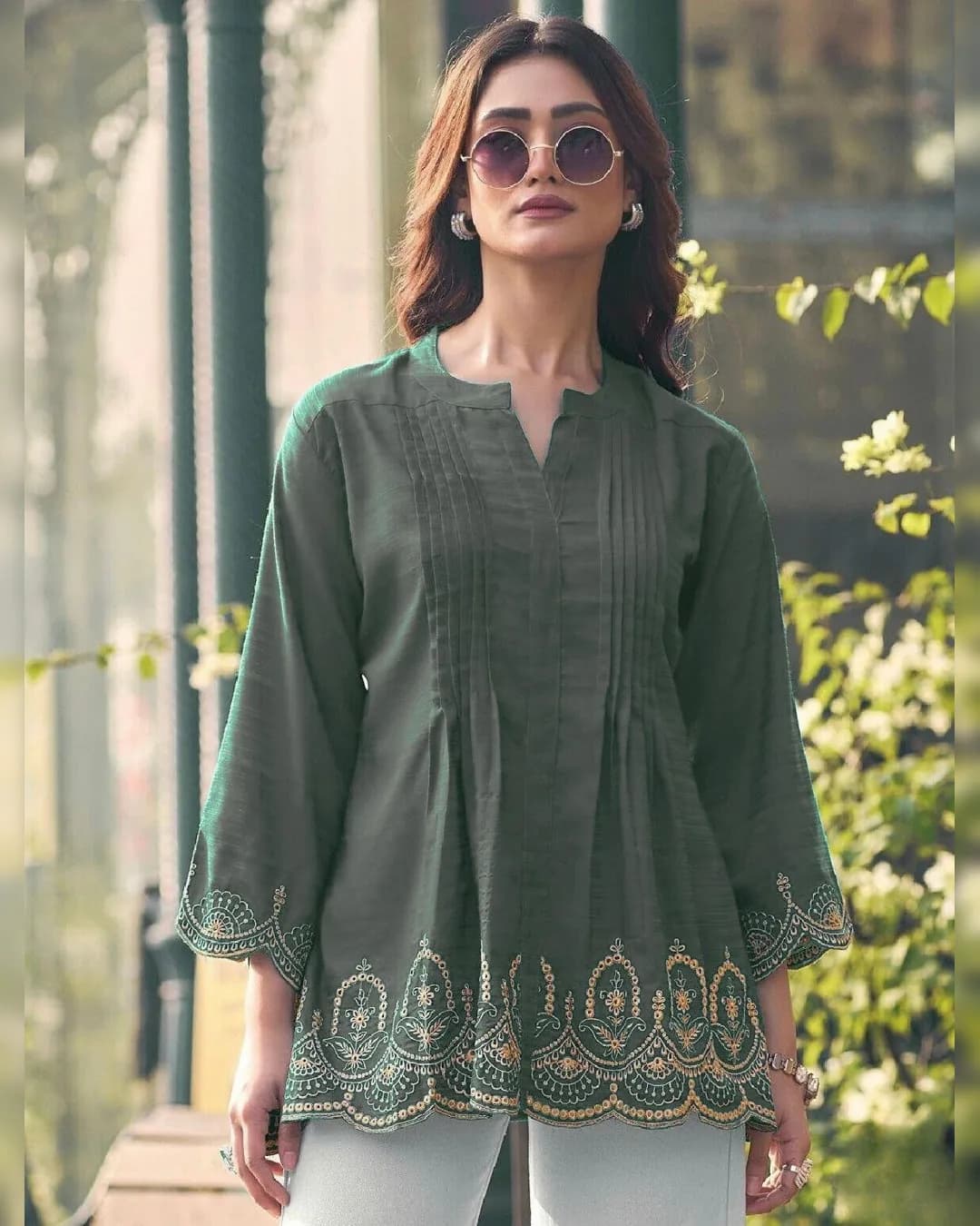 Trendy Short-Length Embroidered Kurti in Heavy Rayon Slub alternate view