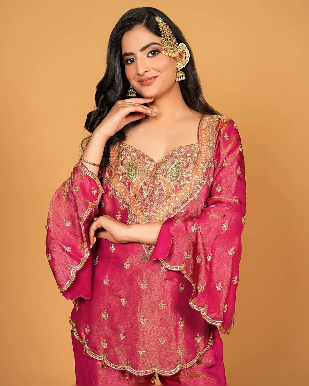 New Designer Simar Silk Embroidered Top-Plazzo with Dupatta Set alternate view