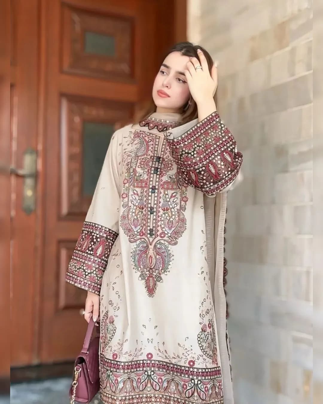Designer Three-Piece Plazzo Suit with Sequins Embroidery Work alternate view