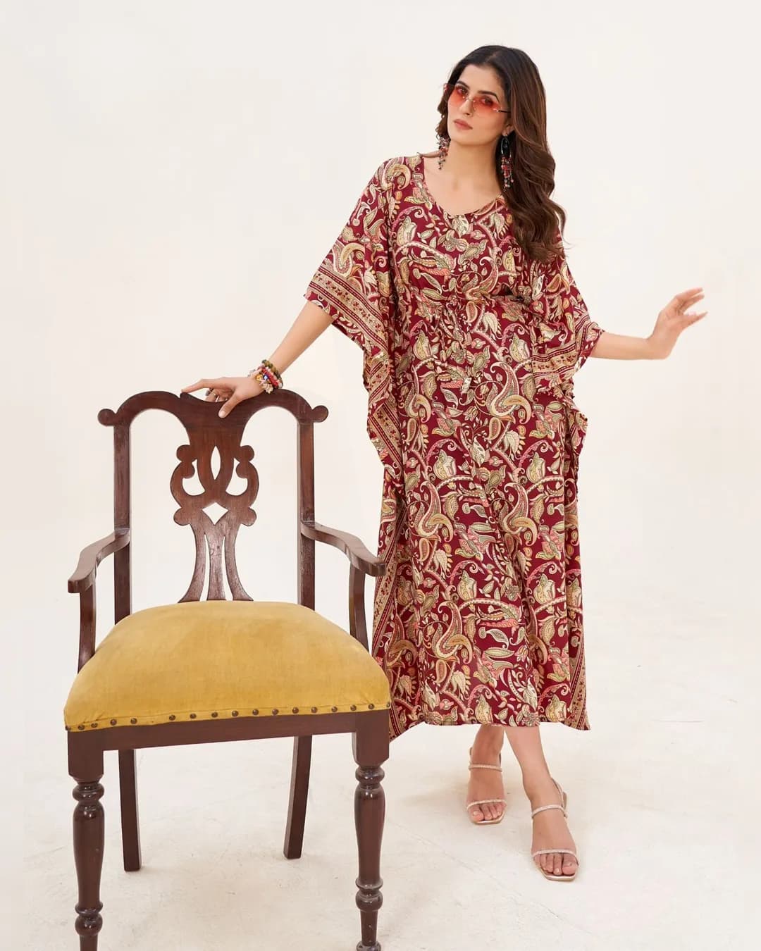 Trendy Printed Long Kaftan in Soft French Crape alternate view