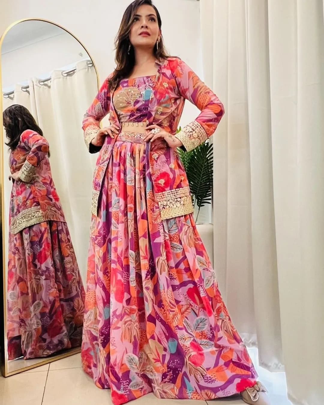 Designer Faux Georgette Lehenga Set with Hand Work Jacket
