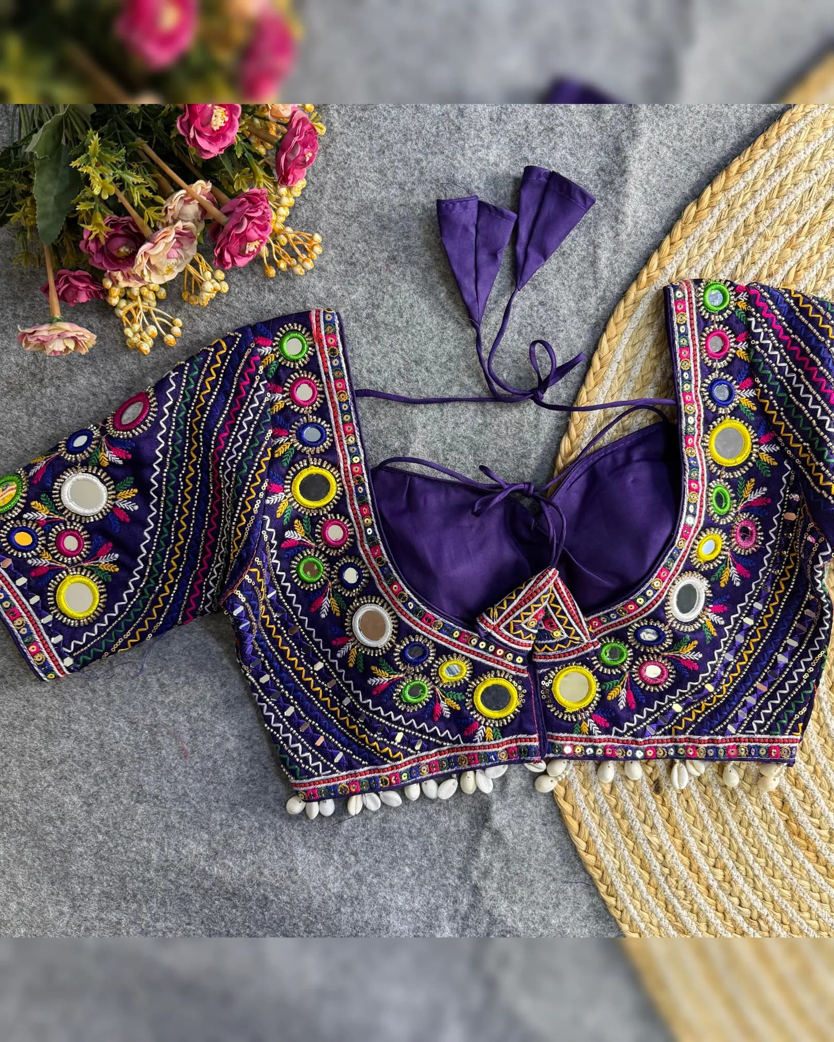 Navratri Special Masaba Style Real Mirror & Handwork Blouse – Heavy Italian Silk alternate view