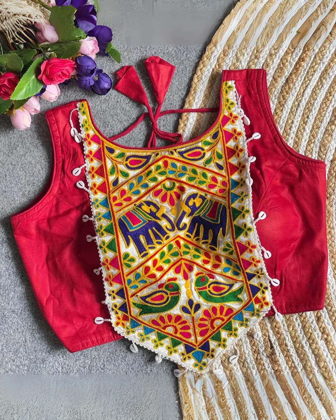 Navratri Special Real Shell (Kaudi) Work Magic Cotton Designer Blouse