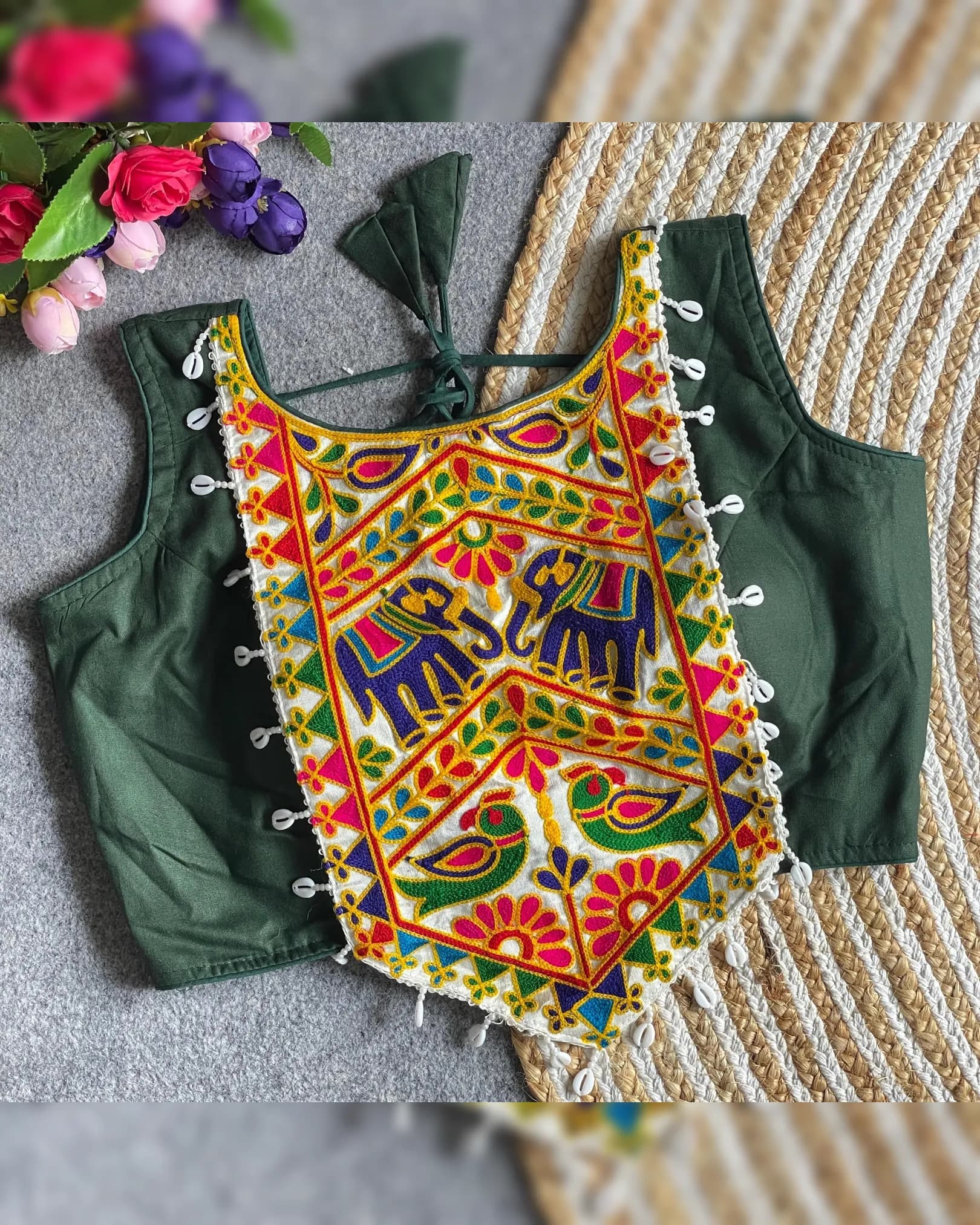 Navratri Special Real Shell (Kaudi) Work Magic Cotton Designer Blouse alternate view