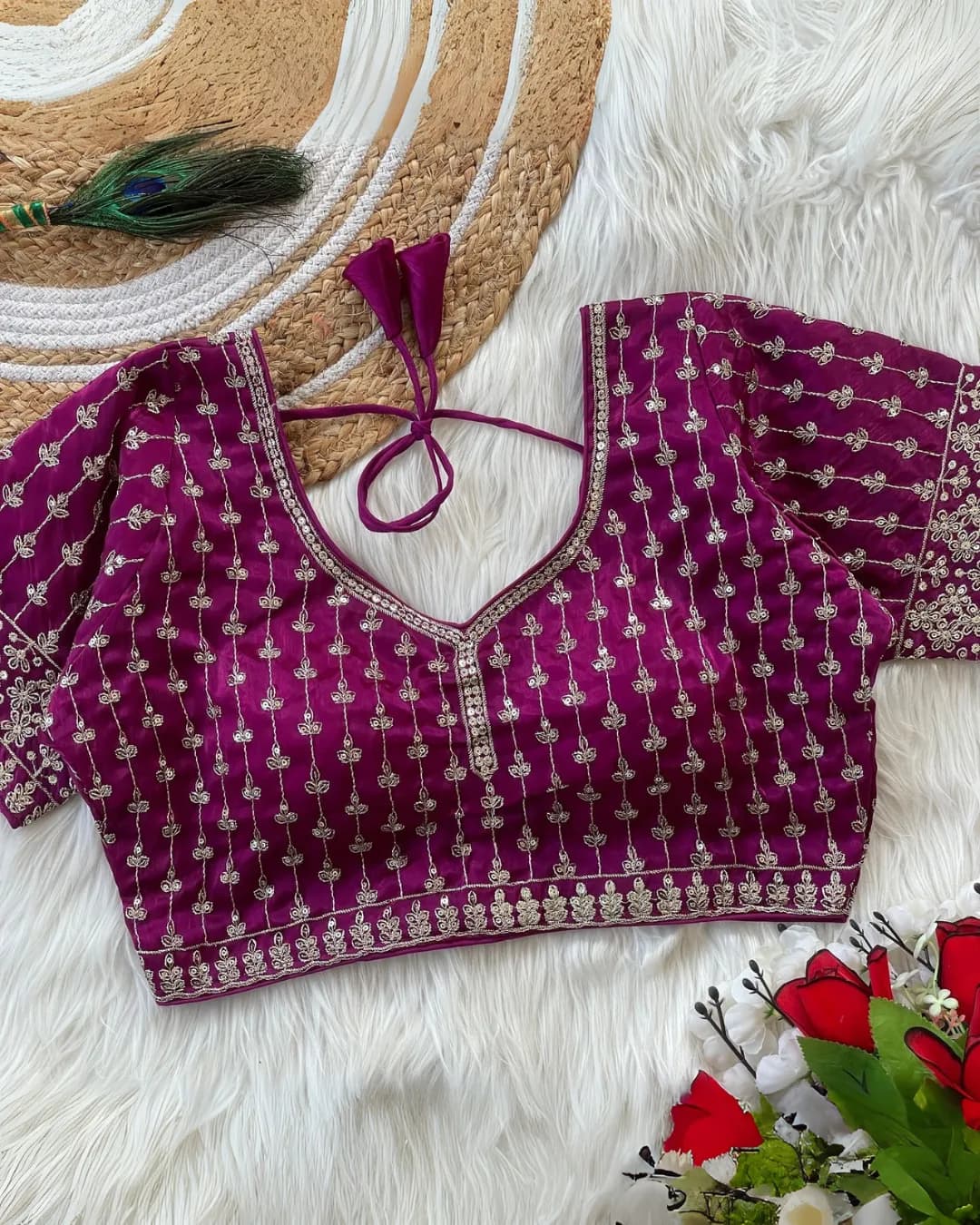 Zimichoo Fabric Designer Blouse with Heavy Cotton Thread & Sequin Work