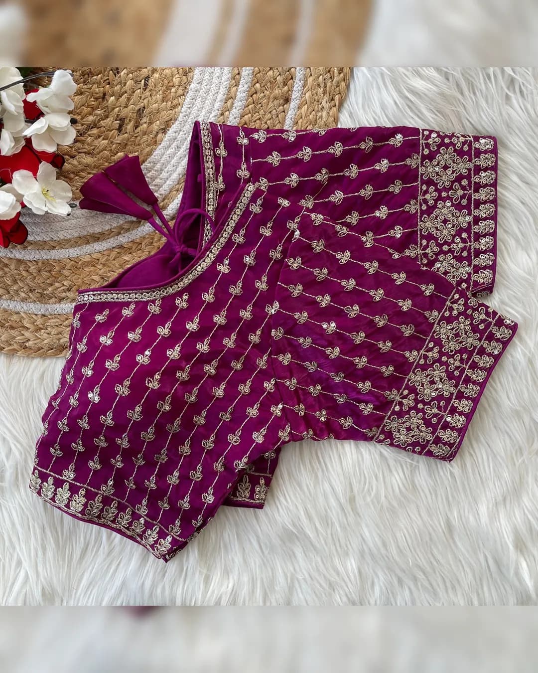 Zimichoo Fabric Designer Blouse with Heavy Cotton Thread & Sequin Work alternate view