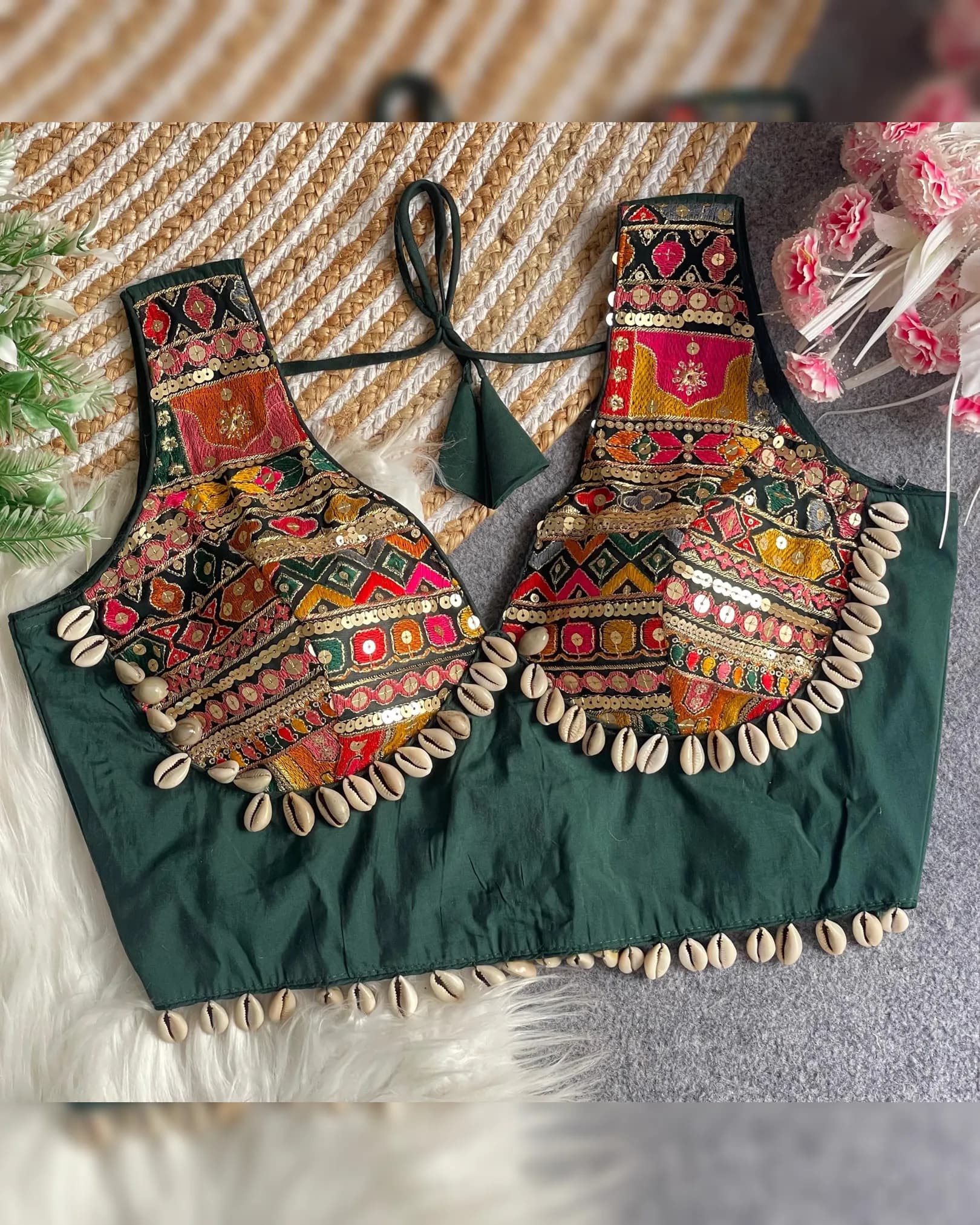 Roman Silk Blouse with 4-Sequins, Multi Thread Work & Hand Stitched Kodi Shells alternate view