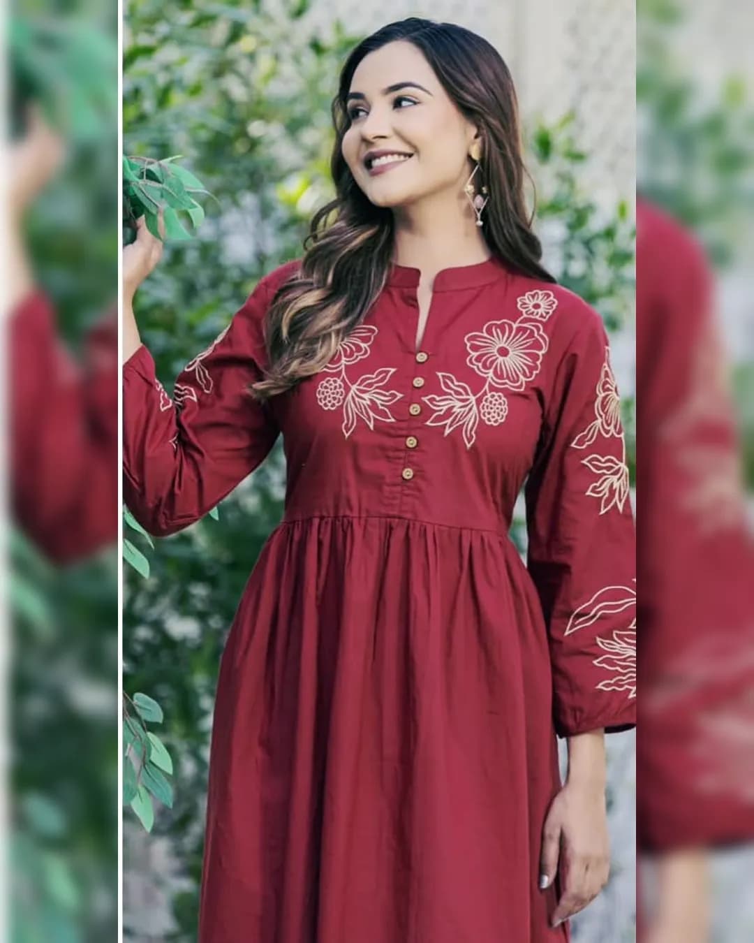 Cotton Exclusive High Neck Embroidery Midi Dress alternate view