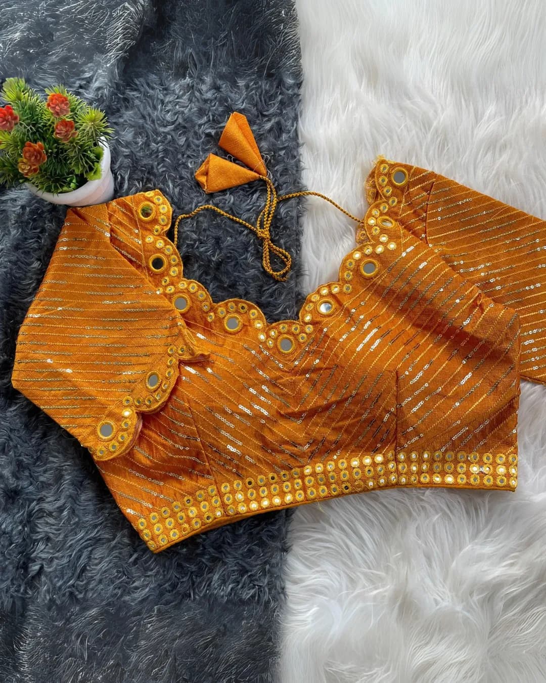 Traditional Navratri Special Wedding Blouse with Real Mirror & Sequence Work