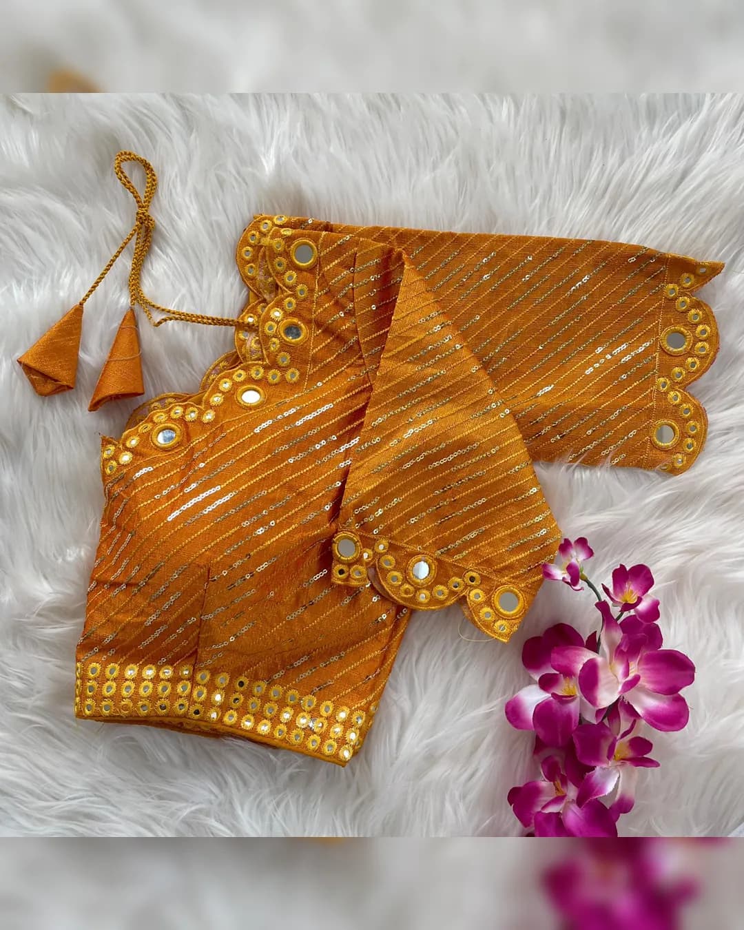 Traditional Navratri Special Wedding Blouse with Real Mirror & Sequence Work alternate view