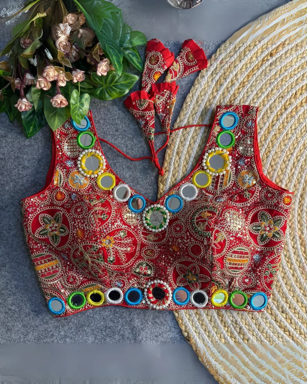 New Launch: Navratri Special Real Multi Mirror + Codding Work Bollywood Style Blouse