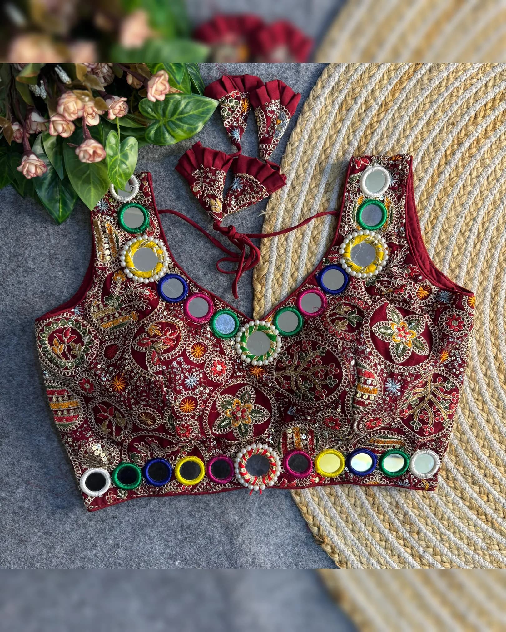 New Launch: Navratri Special Real Multi Mirror + Codding Work Bollywood Style Blouse alternate view