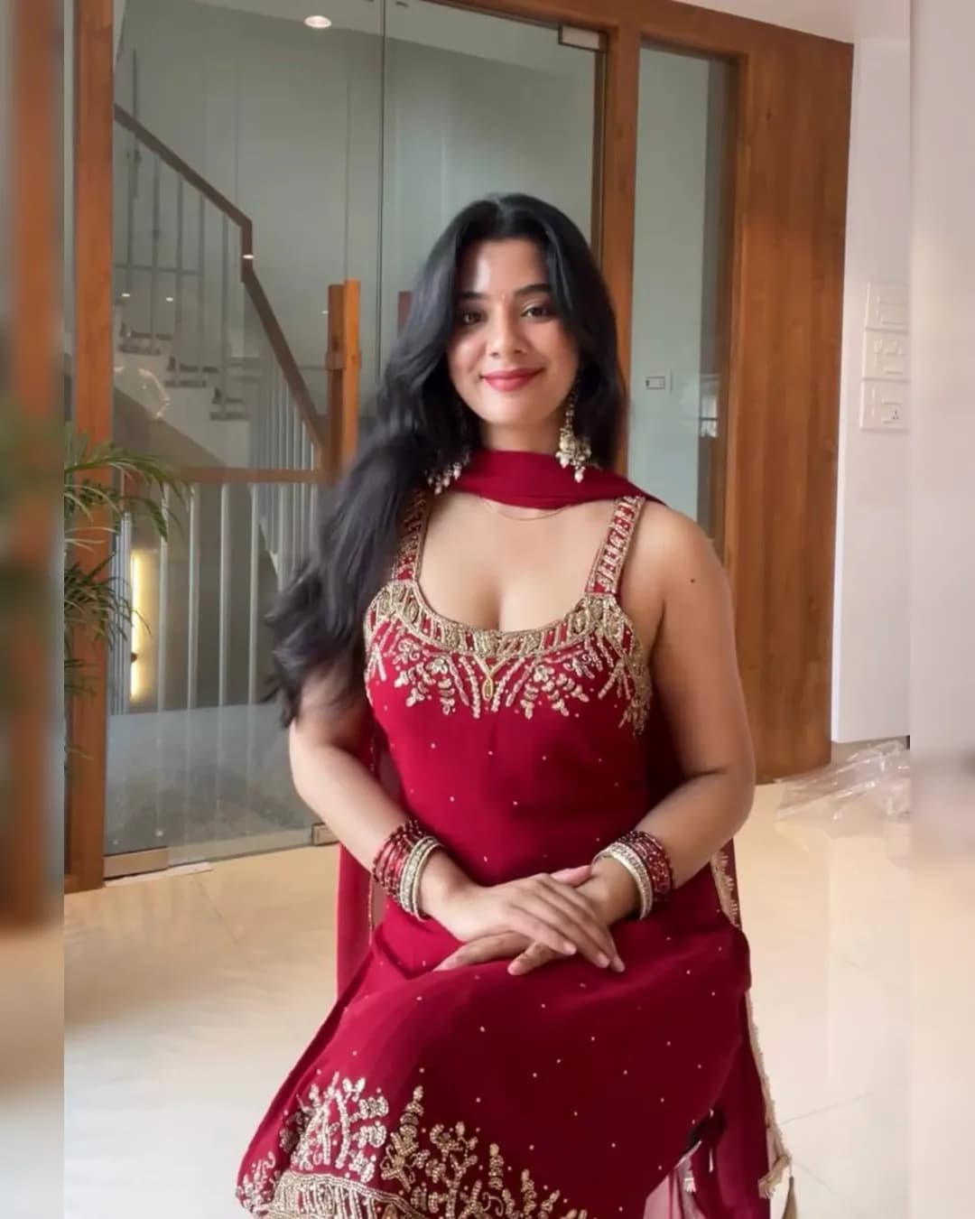 Designer Party Wear Heavy Faux Georgette Top, Plazzo & Dupatta Set with Beads & Mirror Handwork alternate view