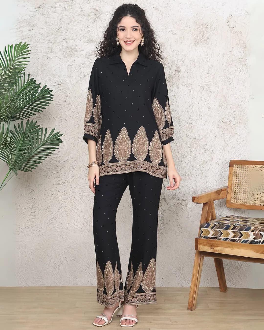 Black Abstract Printed Viscose Rayon Co-ord Set