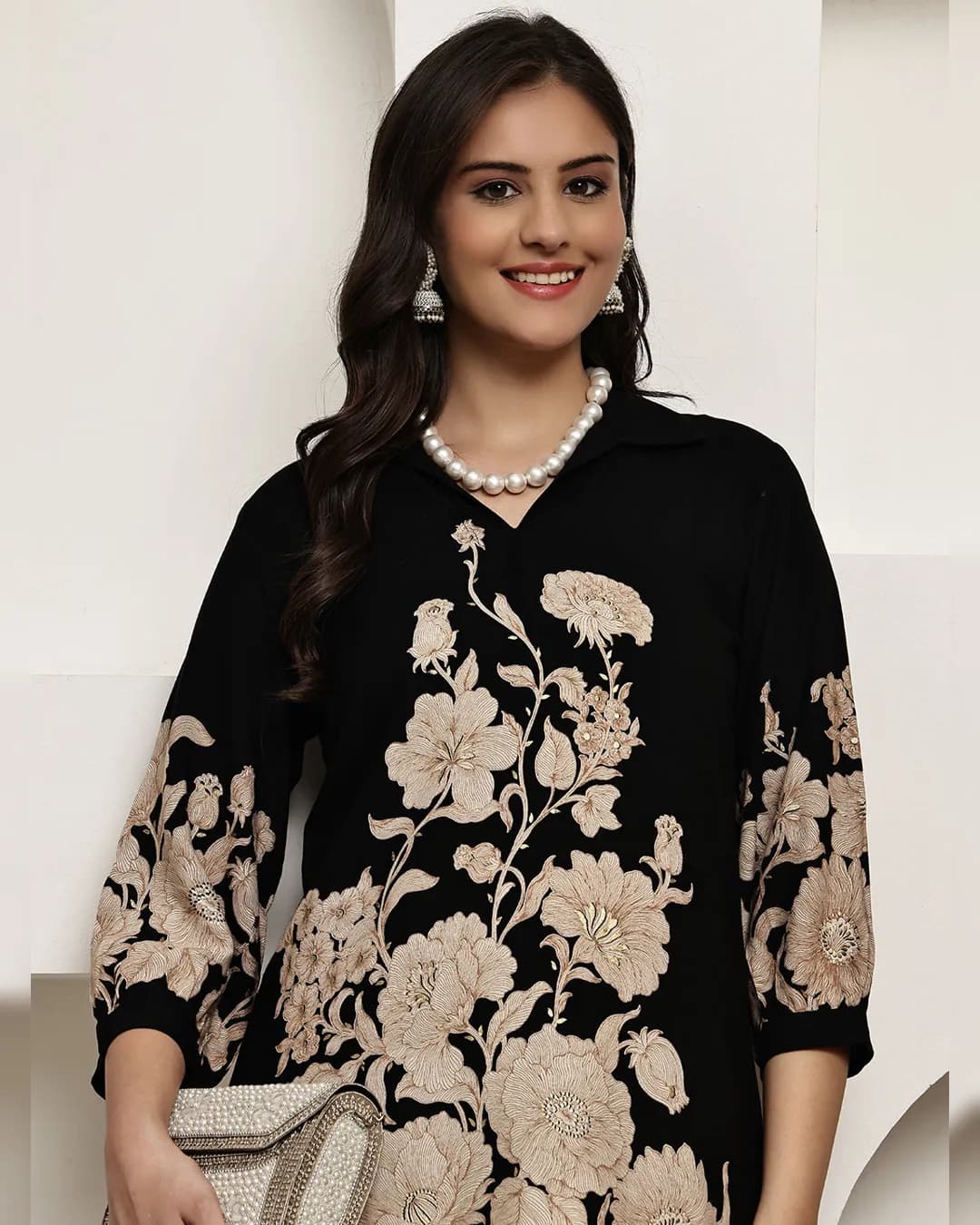 Black Floral Printed Viscose Rayon Co-Ord Set alternate view