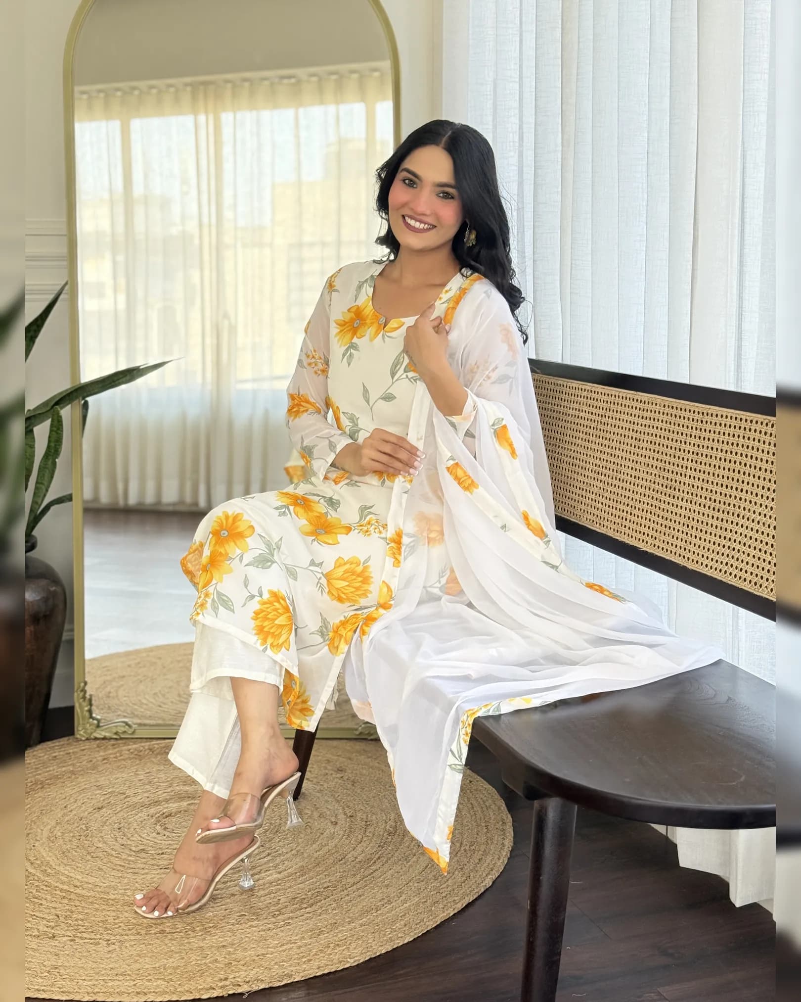 Elegant Printed Georgette Kurta with Chanderi Silk Pant & Dupatta Set alternate view