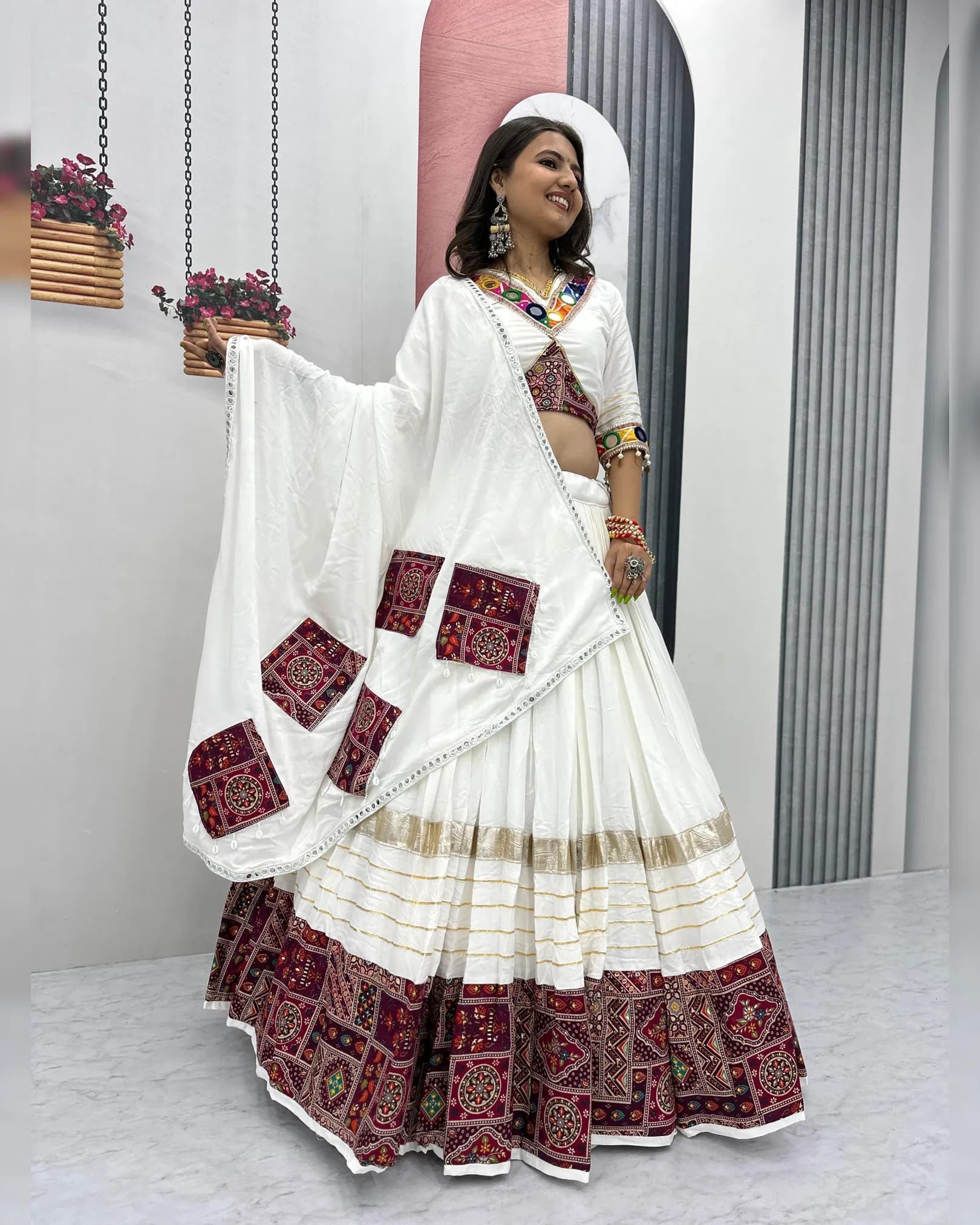 Navratri Special Pure Cotton Lehenga Choli Set with Real Hand & Mirror Work