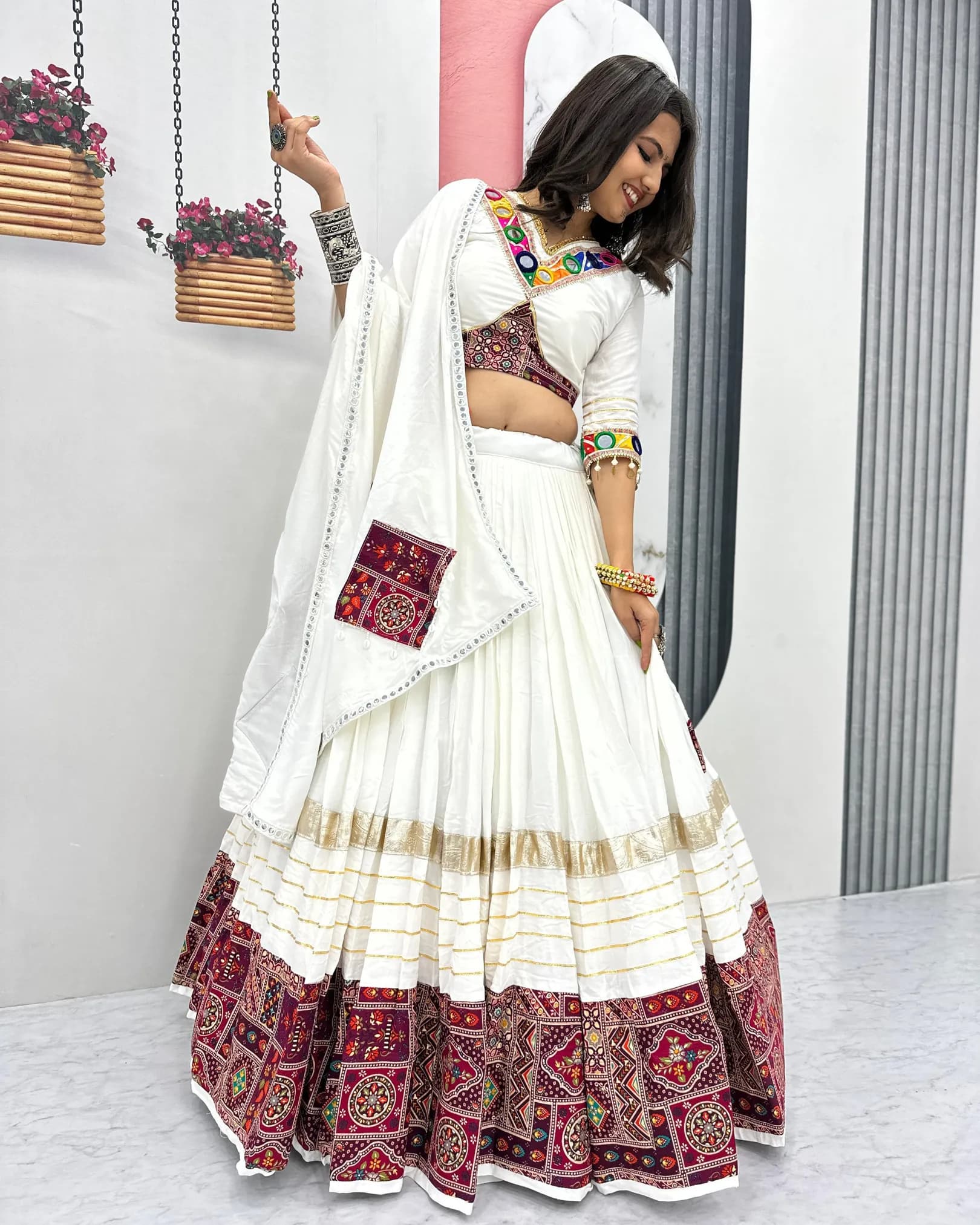 Navratri Special Pure Cotton Lehenga Choli Set with Real Hand & Mirror Work alternate view