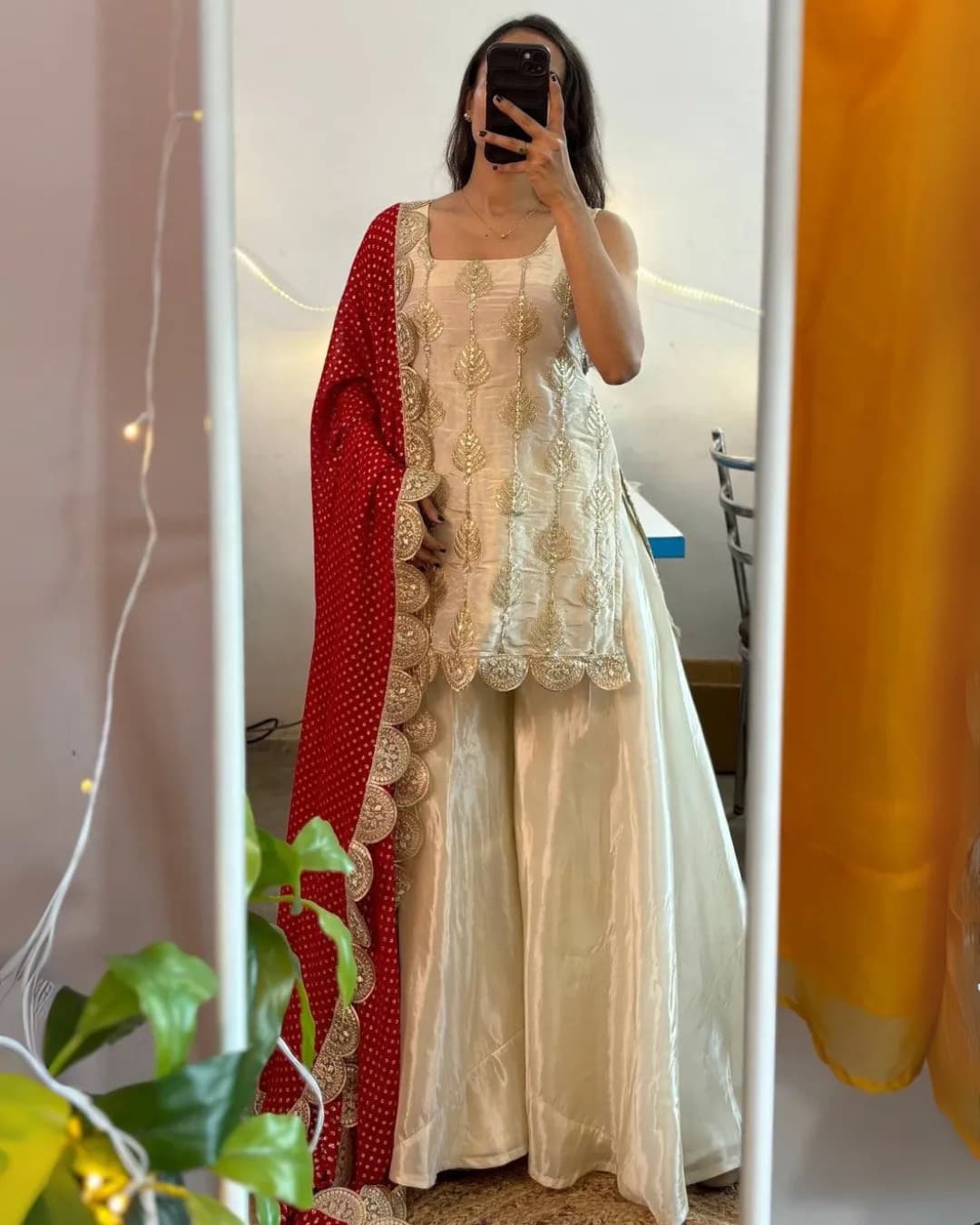 New Exclusive Designer 3-Piece Suit in Soft Chinon with Bandhani Dupatta