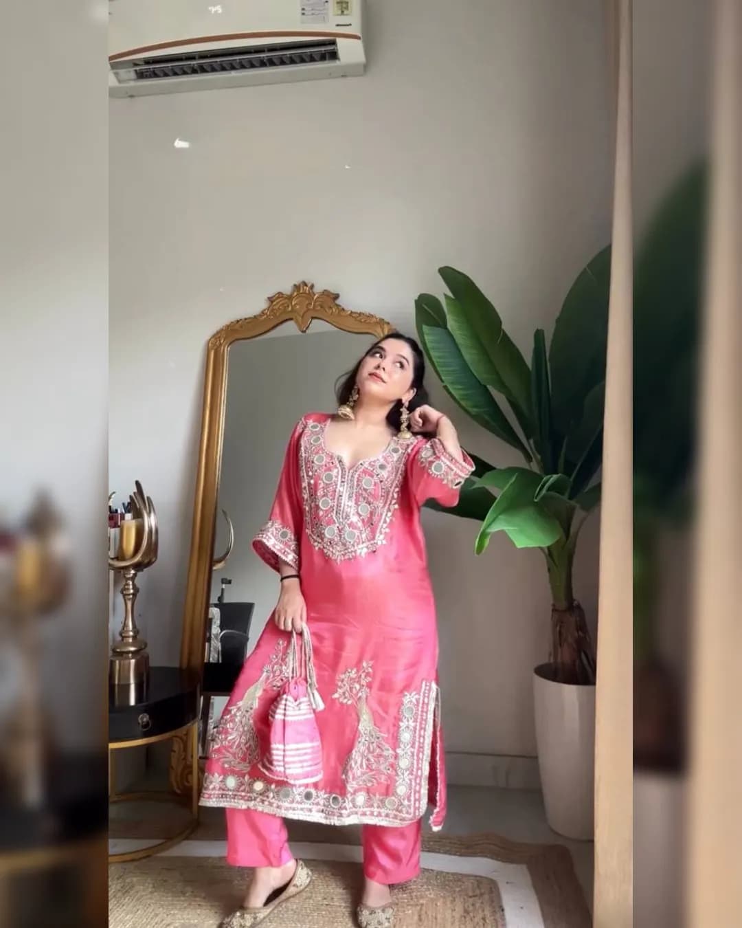 Designer Party Wear & Festival Look Roman Silk Top-Plazzo Set with 9mm Sequin & Mirror Work alternate view