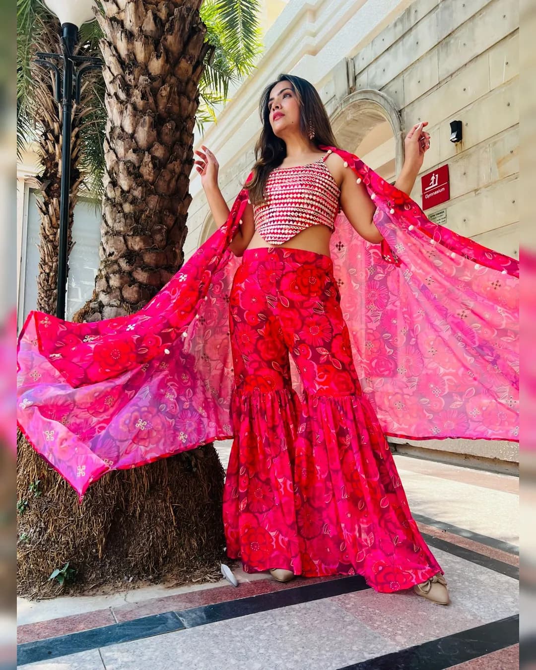 Desi Glam Designer Garara Cape Set with Zari, Mirror & Cowri Shell Detailing alternate view