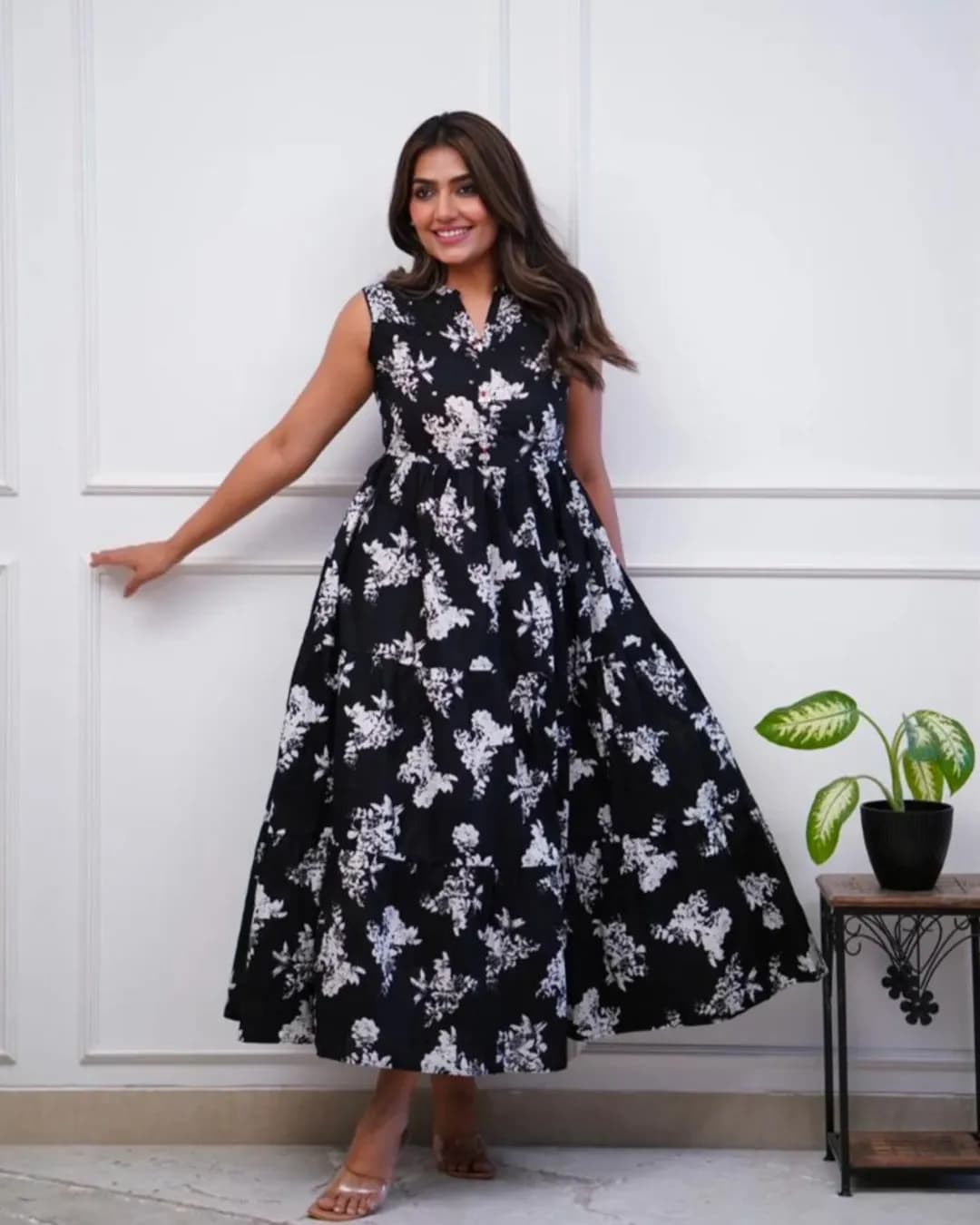 Sleeveless Cotton Gown Kurti with Handwork