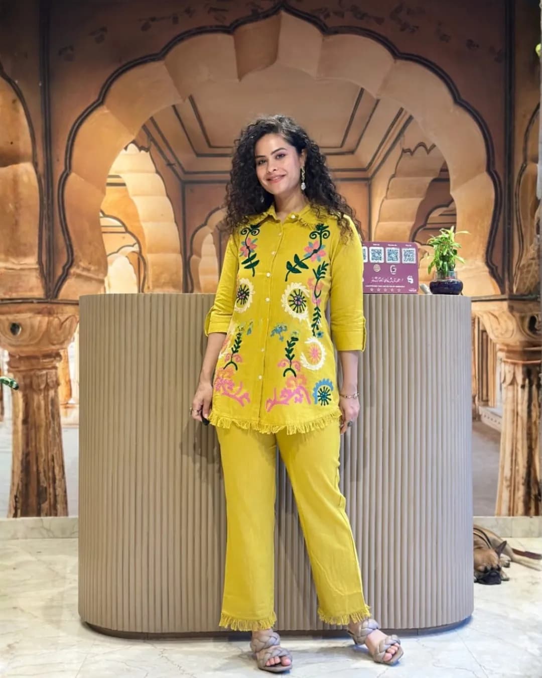 Elegant Cotton Embroidered Co-Ord Set with Aari Work & Lace Detailing