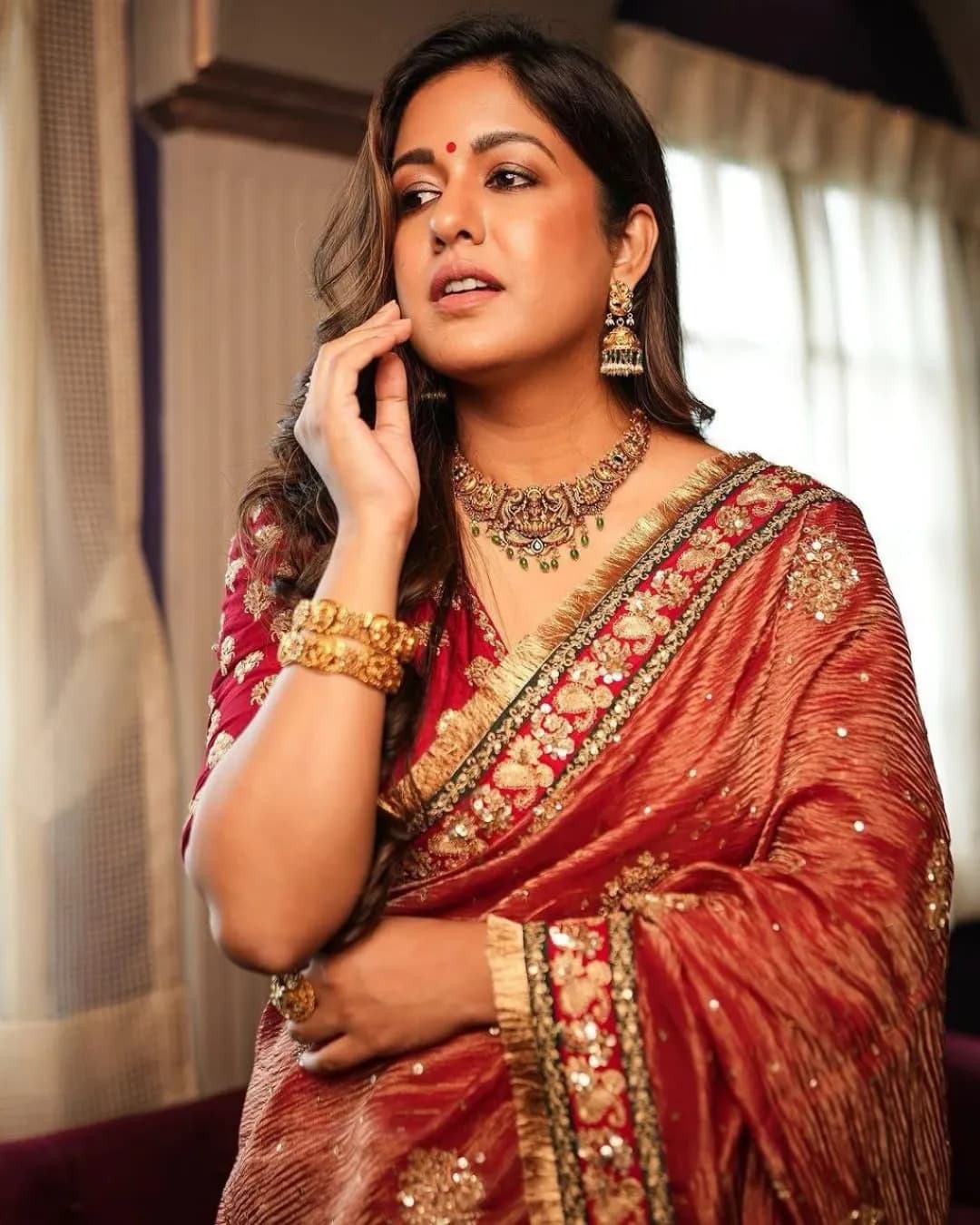 Premium Banarasi Crush Saree with Embroidery Sequence & Coding Work alternate view