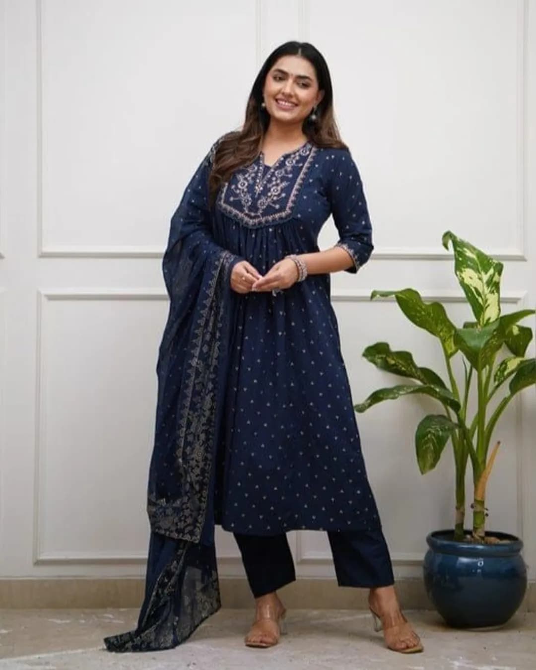 Designer Cotton Bandhej Embroidered Anarkali Set with Zari & Lace Detailing