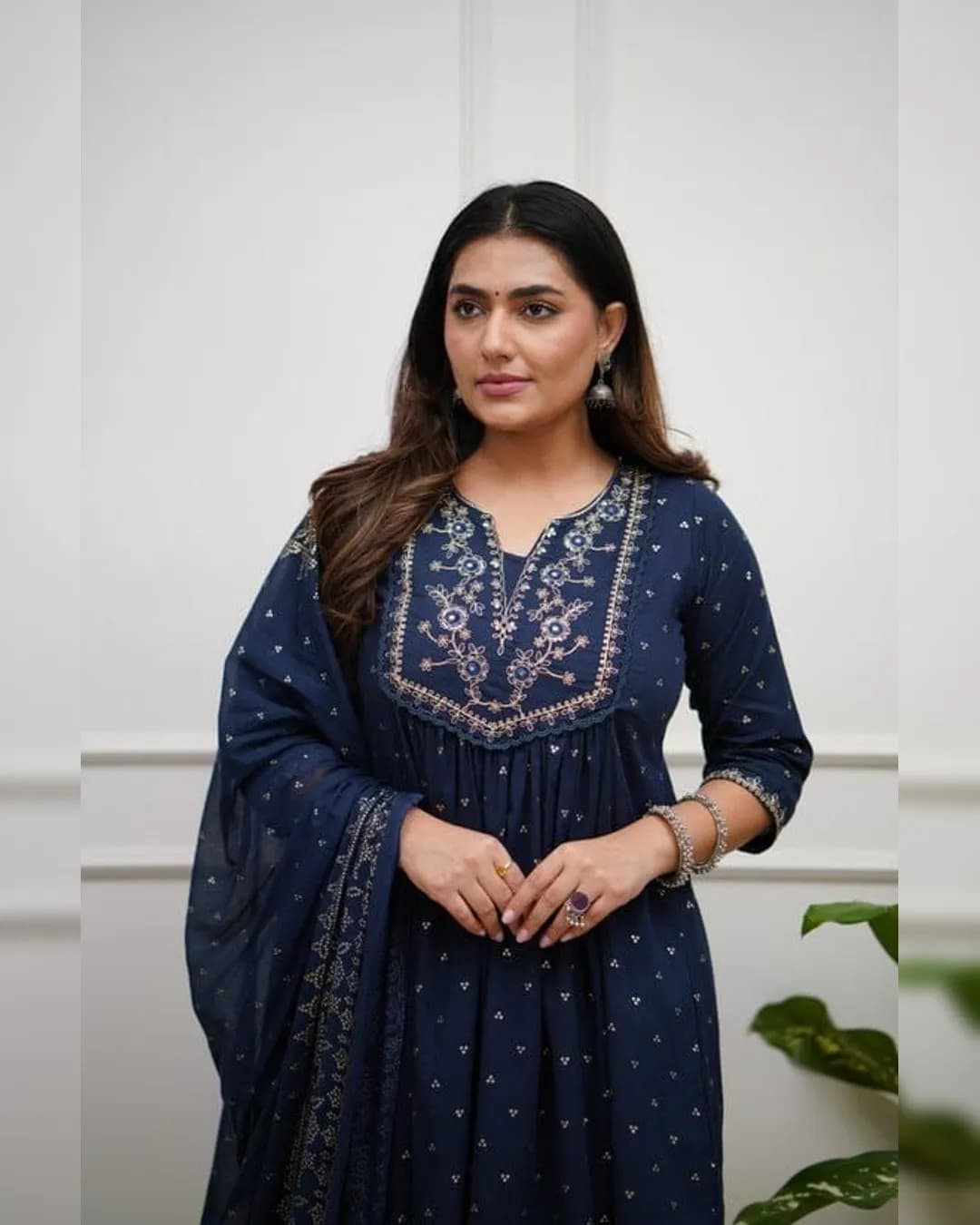 Designer Cotton Bandhej Embroidered Anarkali Set with Zari & Lace Detailing alternate view