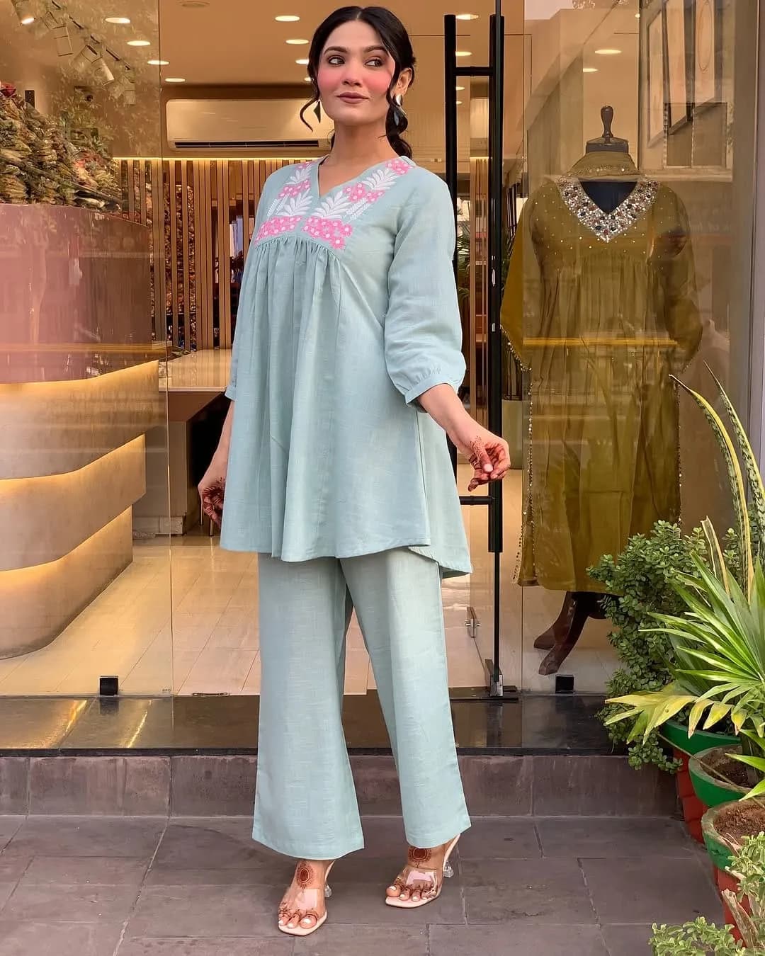 Elegant Pure Cotton Slub Cord Set with Embroidery Work alternate view