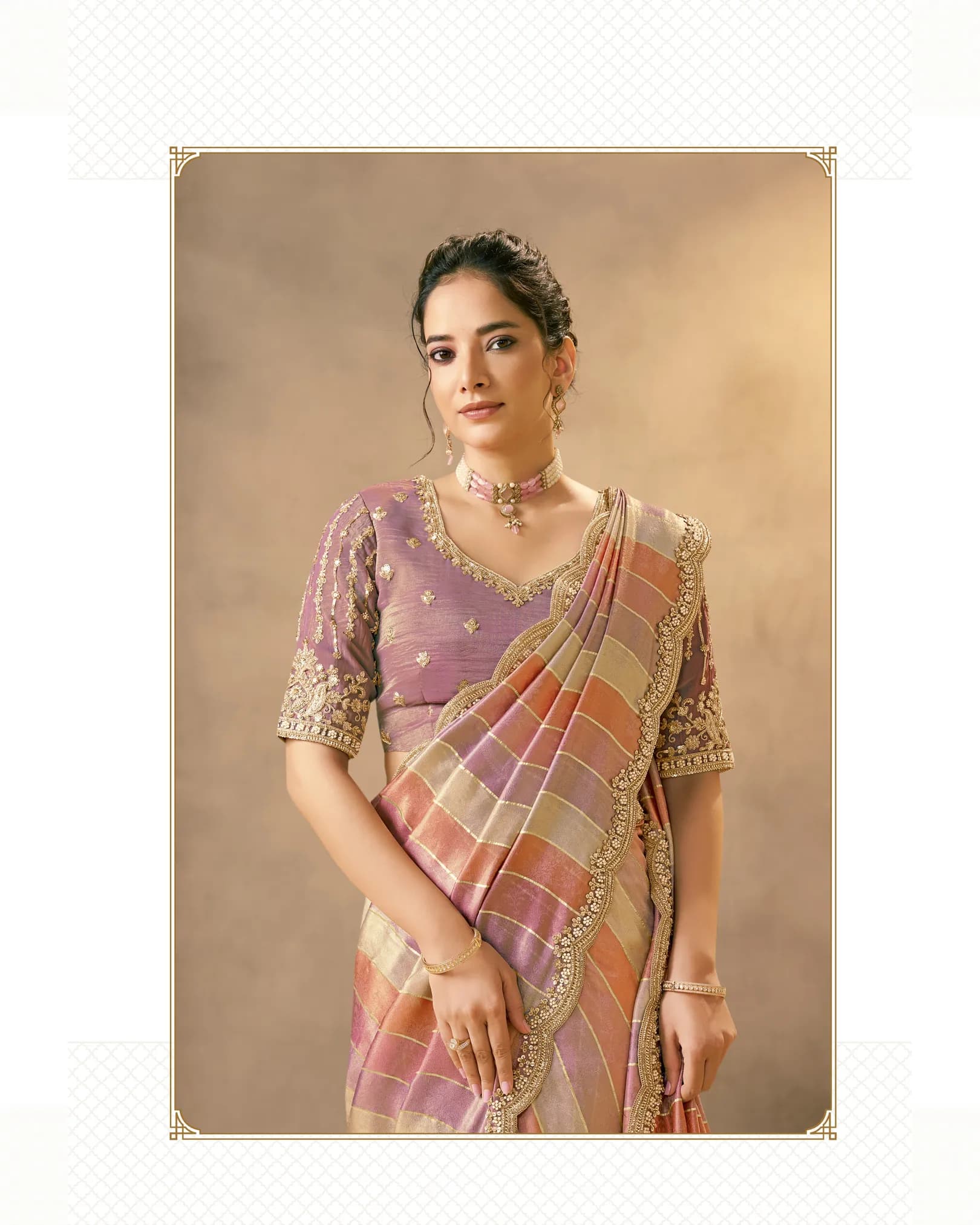 MOHMANTHAN 26300 GAURANGI | Handwoven Banarasi Tissue Saree with Pearl & Bead Embellishment alternate view