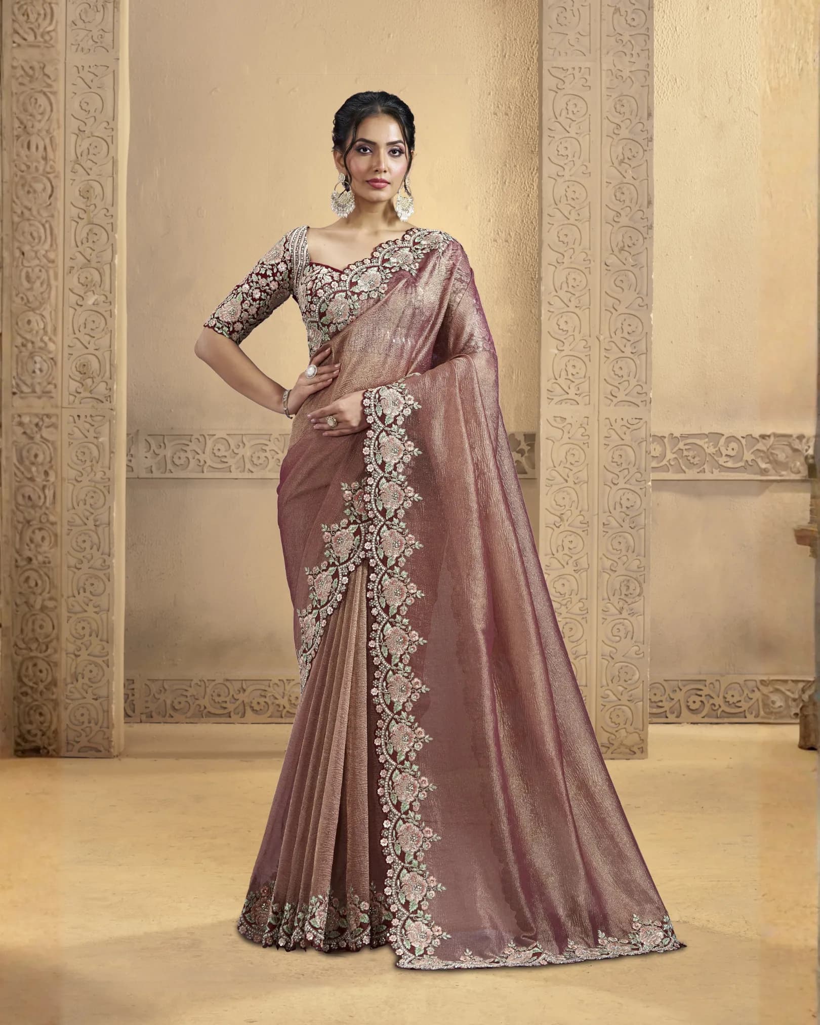MOHMANTHAN 26300 GAURANGI | Pure Banarasi Crush Saree with Sequins & Moti Work