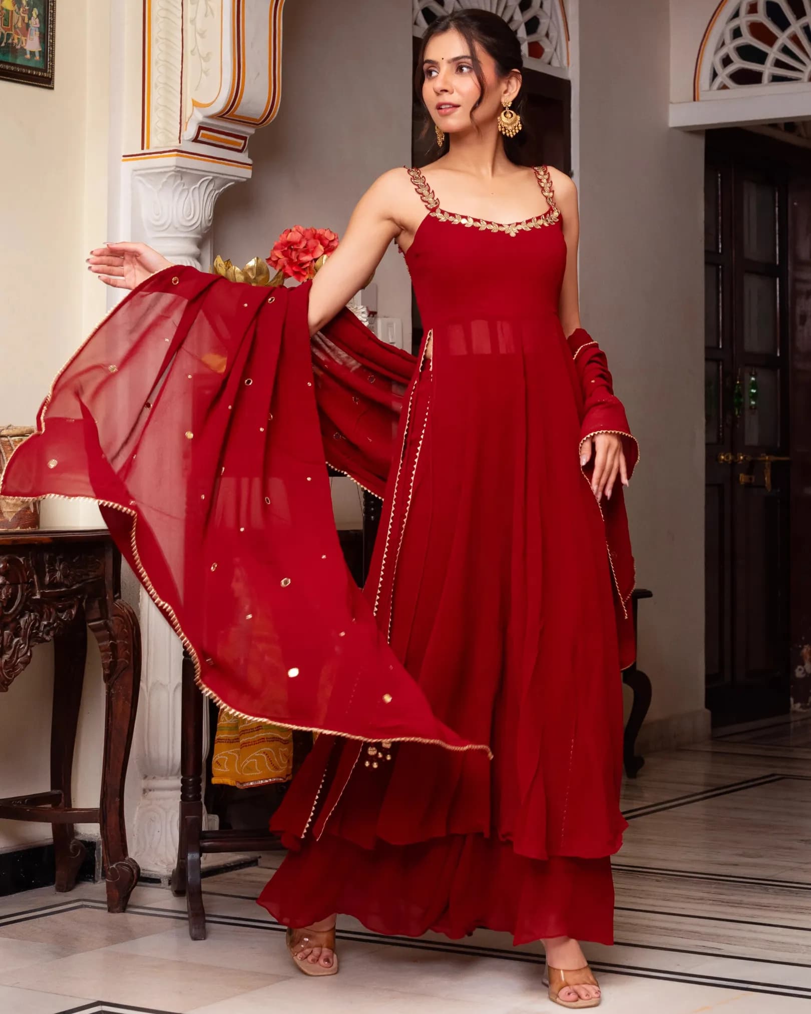 Designer Faux Georgette Real Mirror Handwork Anarkali Set with Dupatta – Premium Festive Collection