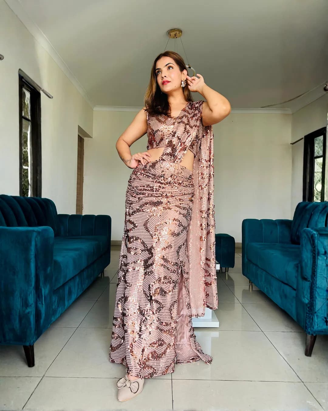 Designer Ready-to-Wear Sequins Mermaid Saree with Side Slit – Wedding Collection 2025 🌟