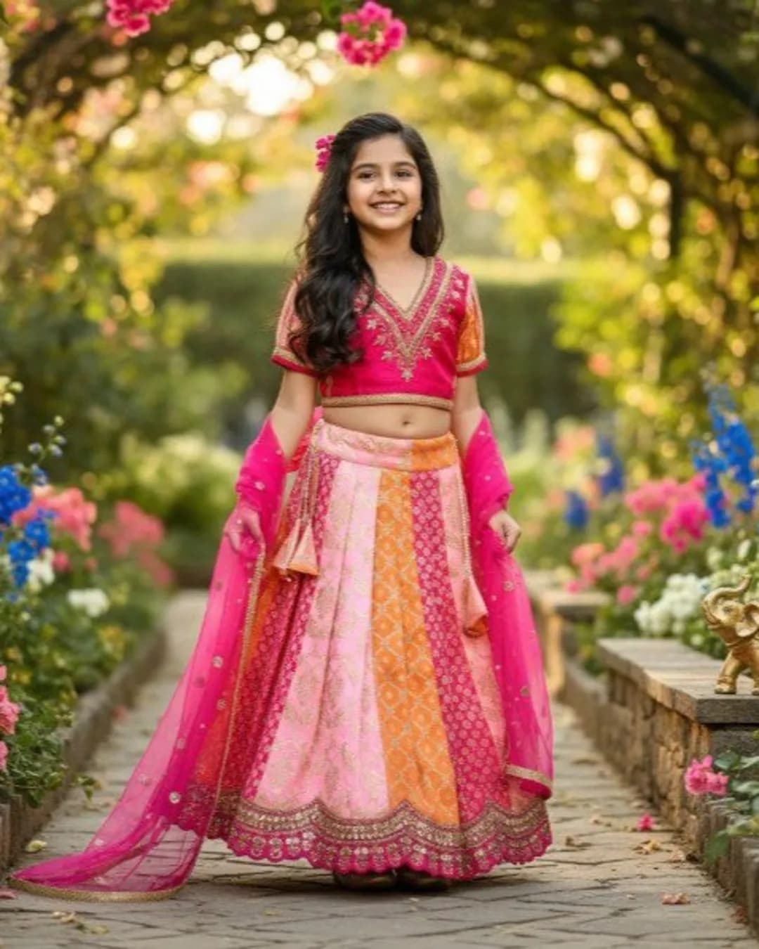 Handwoven Multi-Color Weaving Lehenga Choli with Sequin Embroidered Blouse & Hand-Dyed Net Dupatta