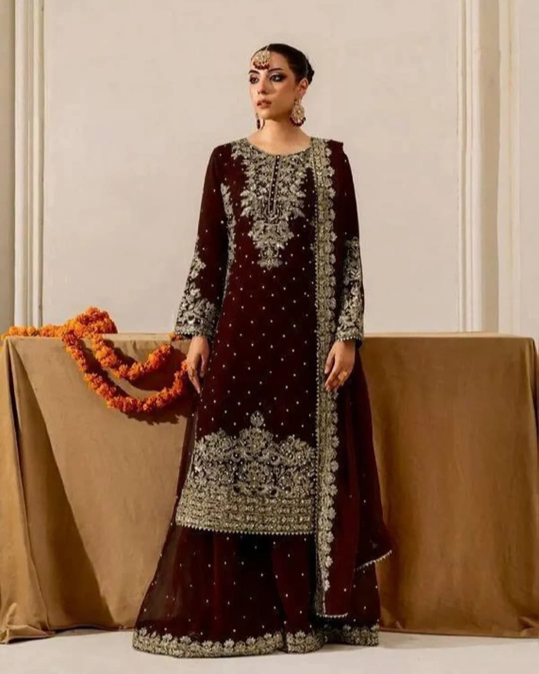 Elegant Coding Embroidered Sequence & Moti Work Designer Velvet Set