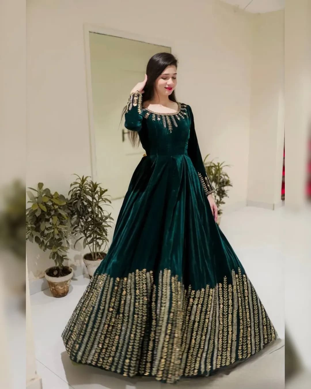 Ready-to-Wear Velvet Thread & Sequence Work Gown with Pant alternate view