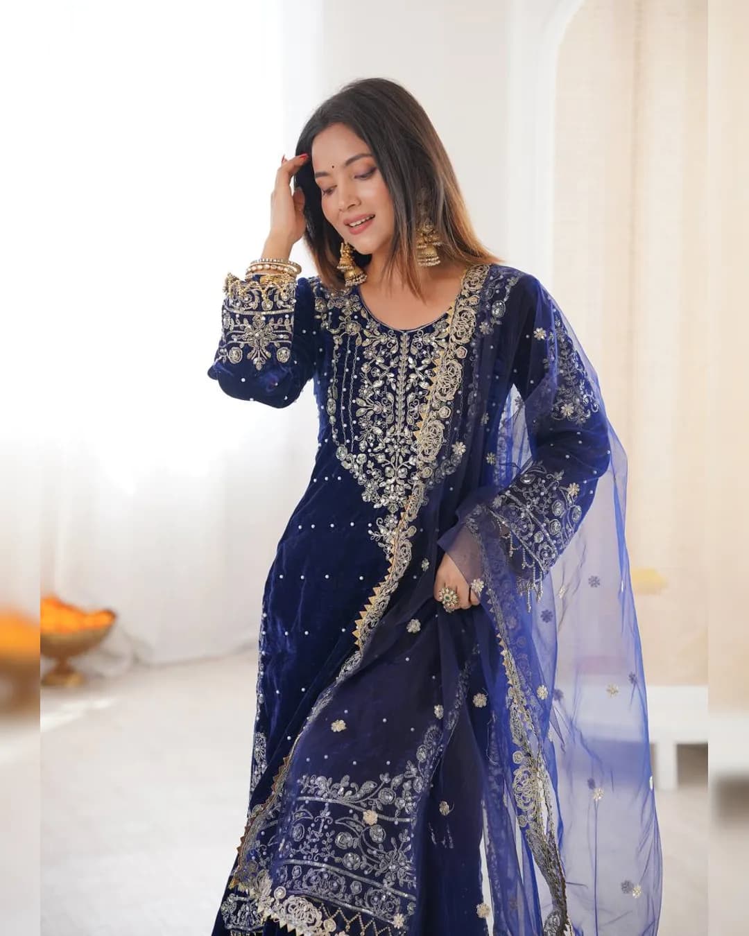 Premium Velvet Cording Dori Embroidered Top Sharara Dupatta Set alternate view