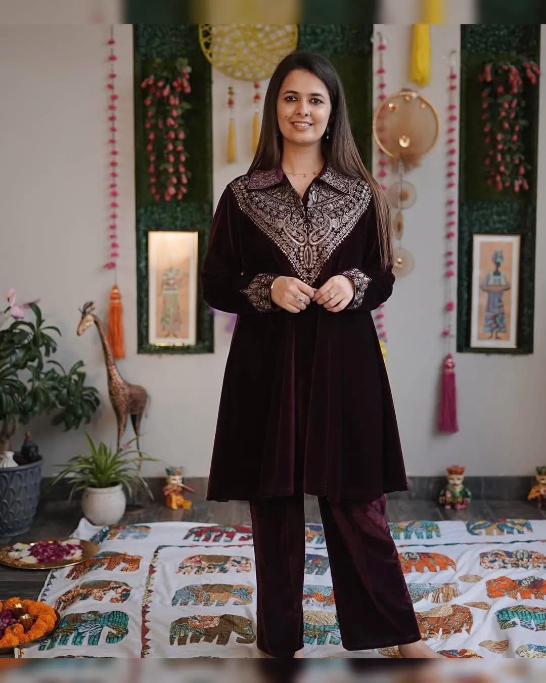 Winter Special Velvet Kurta-Plazzo Set with Sequence Embroidery Work alternate view