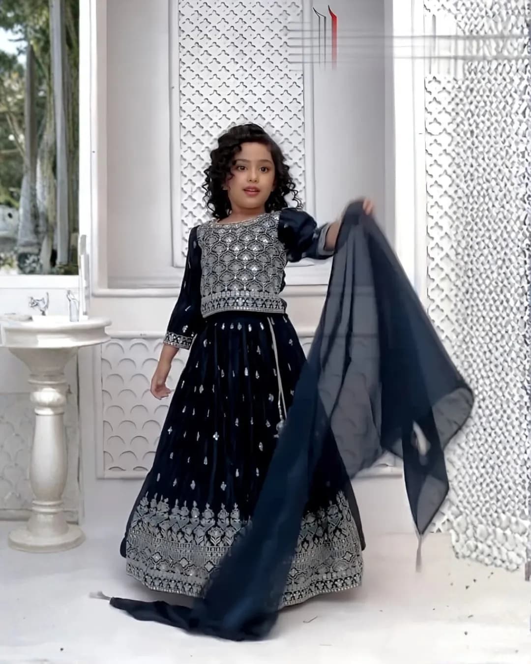 Trending Kids’ Designer Sequins Embroidered Lehenga Choli with Dupatta