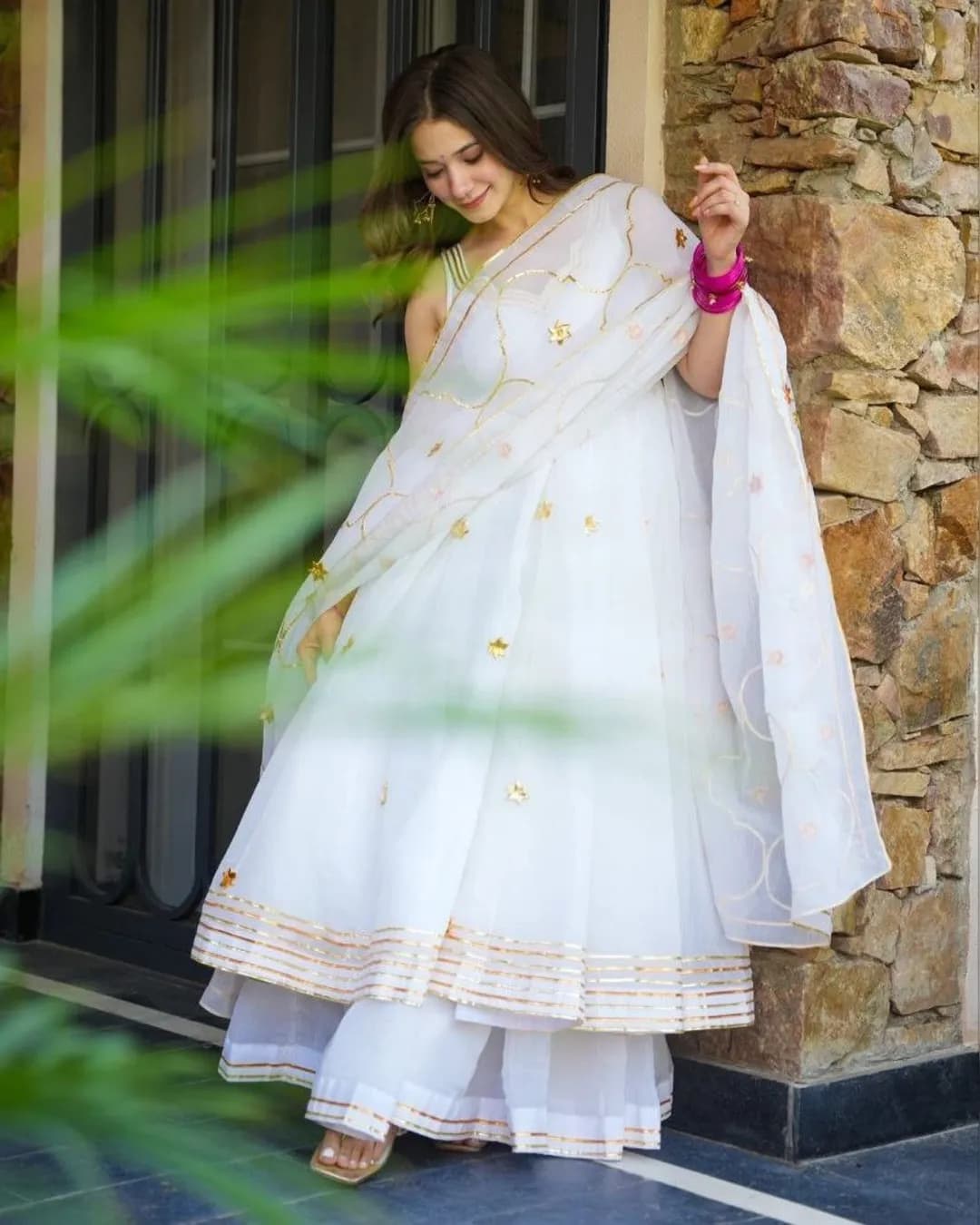 Purely Handmade Soft Crunchy Chiffon Anarkali Plazzo Set with Heavy Gottapatti Work