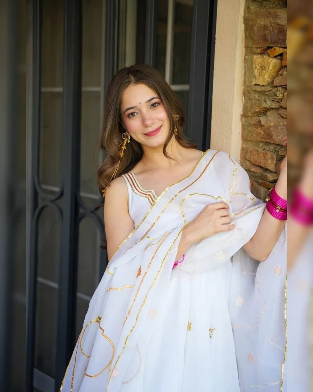 Purely Handmade Soft Crunchy Chiffon Anarkali Plazzo Set with Heavy Gottapatti Work alternate view